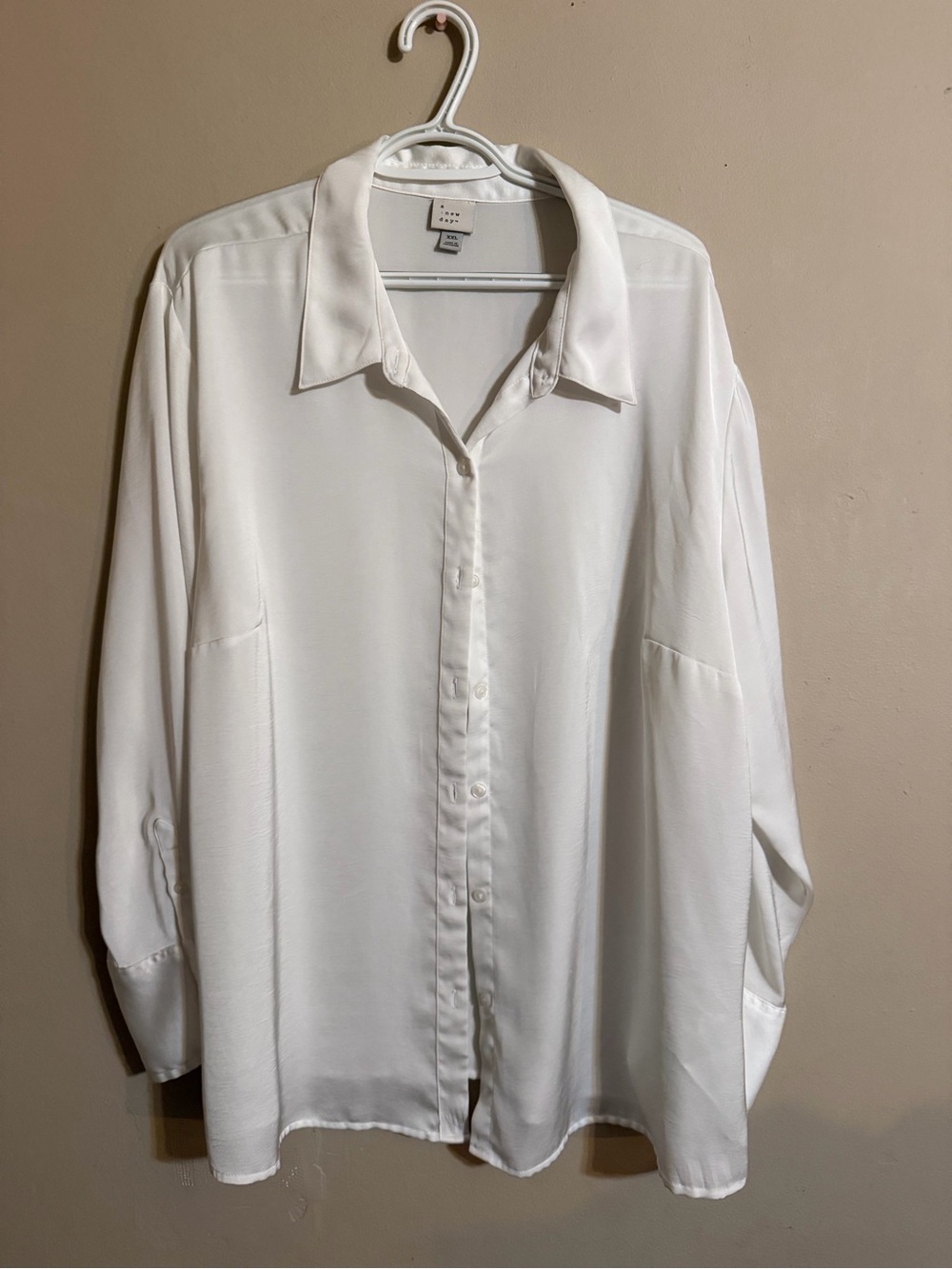 A.N.D satin White Button-Up Shirt - Classic Long Sleeve